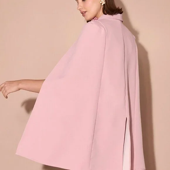 Pink Elegant Women's Minimalist Casual Cape Collar Poncho Sleeve Work Dress - Picture 2 of 7
